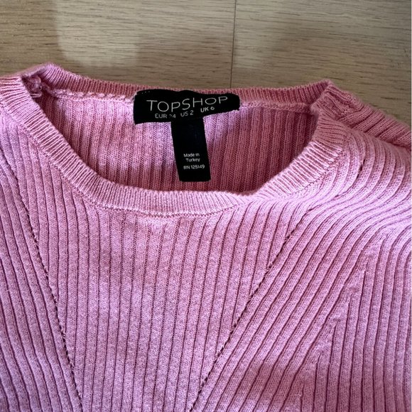 Top Shop Rib knit pink sweater with flare sleeve details. Size small - Picture 2 of 3